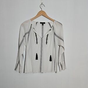 AYR White Blouse with Black Tassels Size XS